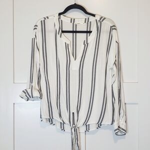 Blu Pepper Rayon Soft Front Tie Hi Lo Top Roll Tab Sleeve Striped Size Medium